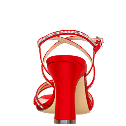 Anna Red Satin Mid-Heel Sandals | Nina Shoes