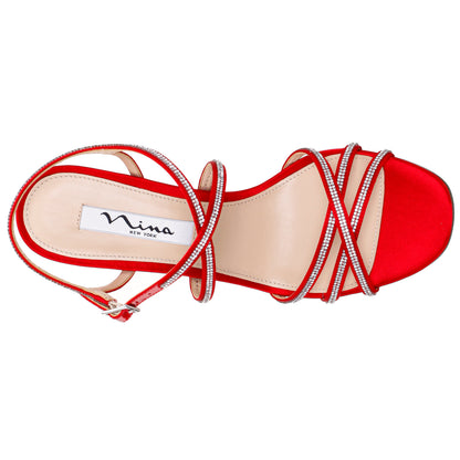 Anna Red Satin Mid-Heel Sandals | Nina Shoes