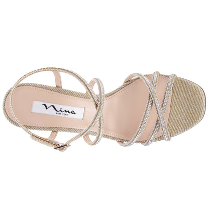 Anna Platino Metallic Mid-Heel Sandals | Nina Shoes