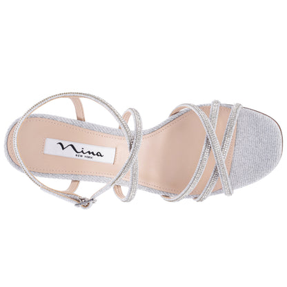 Anna Silver Metallic Mid-Heel Sandals | Nina Shoes