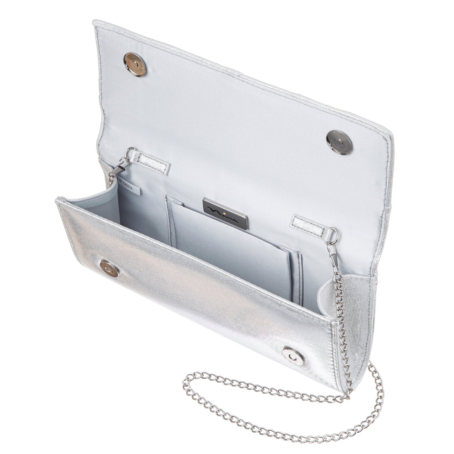 Spirit Silver Disco Suedette Foldover Clutch | Nina Shoes
