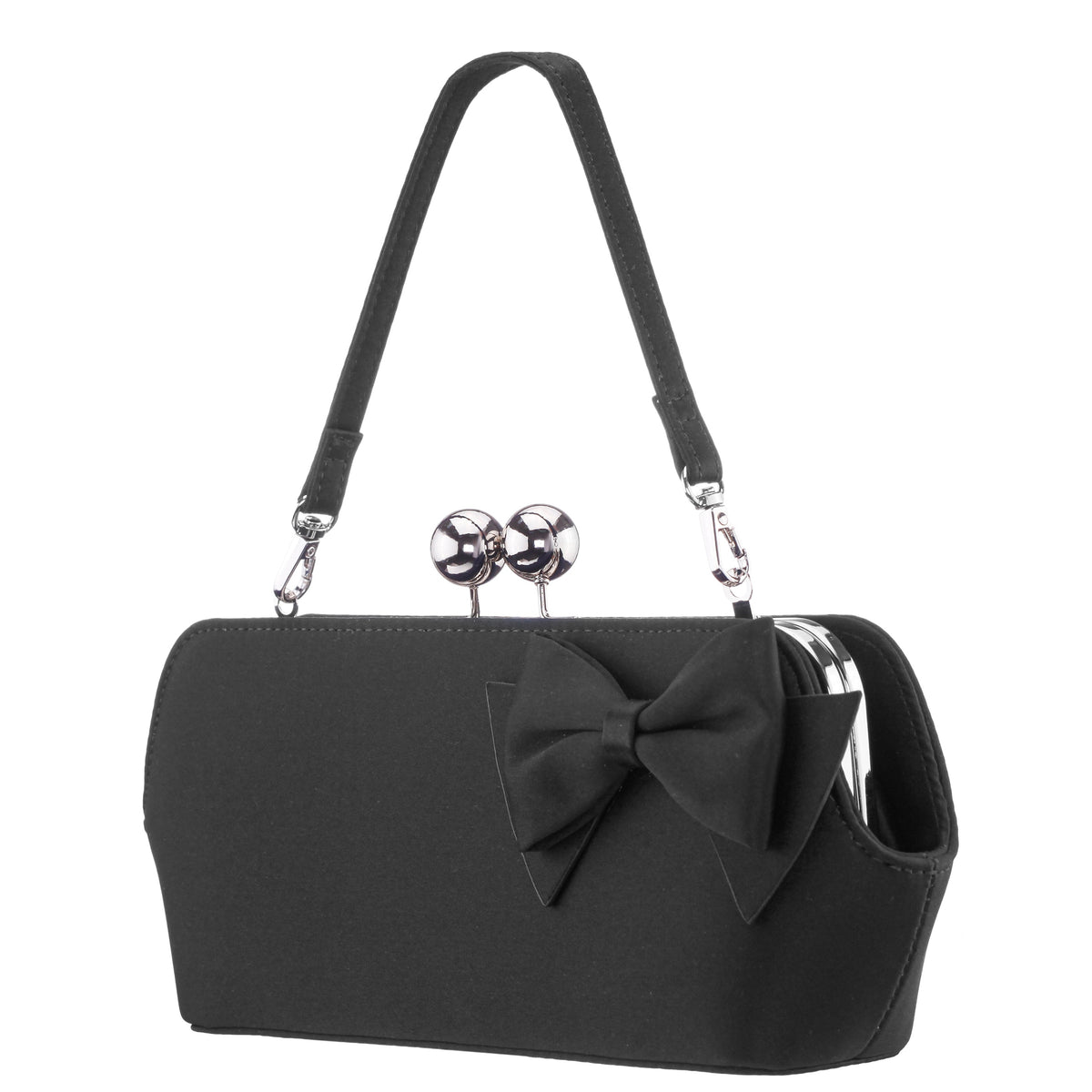 Kenji-K Black Satin Frame Clutch | Nina Shoes
