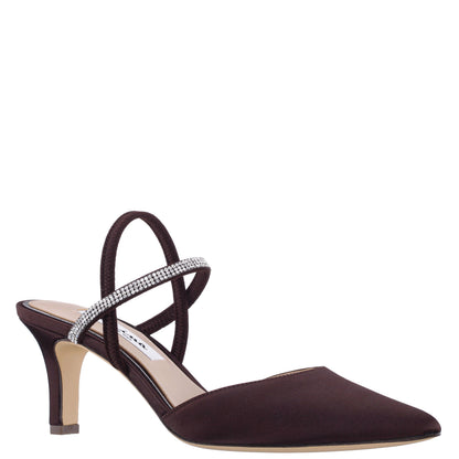 Billie Brown Satin Mid-Heel Pumps | Nina Shoes