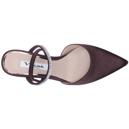 Billie Brown Satin Mid-Heel Pumps | Nina Shoes