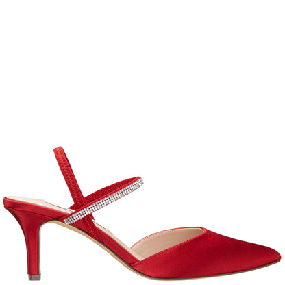 Billie Red Satin Mid-Heel Pumps | Nina Shoes