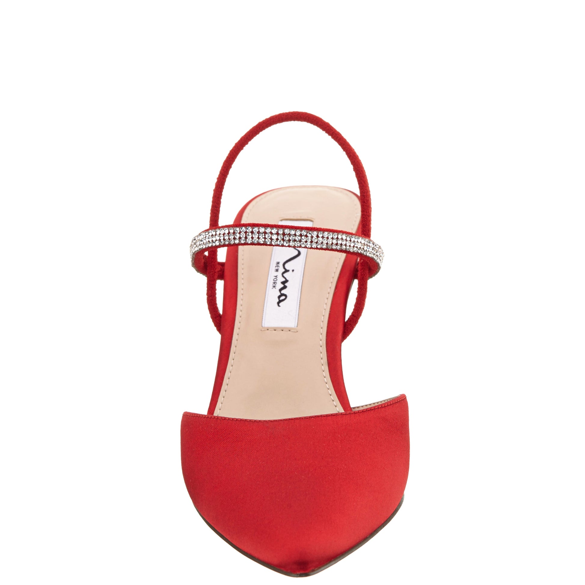 Billie Red Satin Mid-Heel Pumps | Nina Shoes
