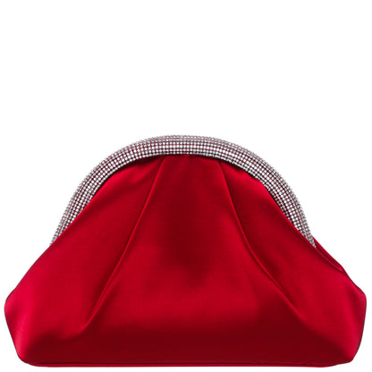 Jane Red Satin/Glass Crystal Frame Clutch | Nina Shoes