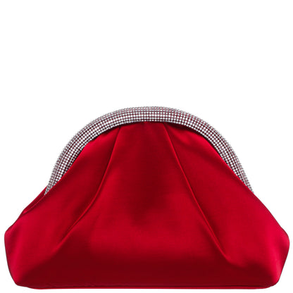 Jane Red Satin/Glass Crystal Frame Clutch | Nina Shoes