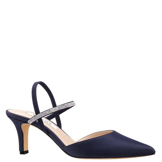 Billie Blue Satin Mid-Heel Pumps | Nina Shoes