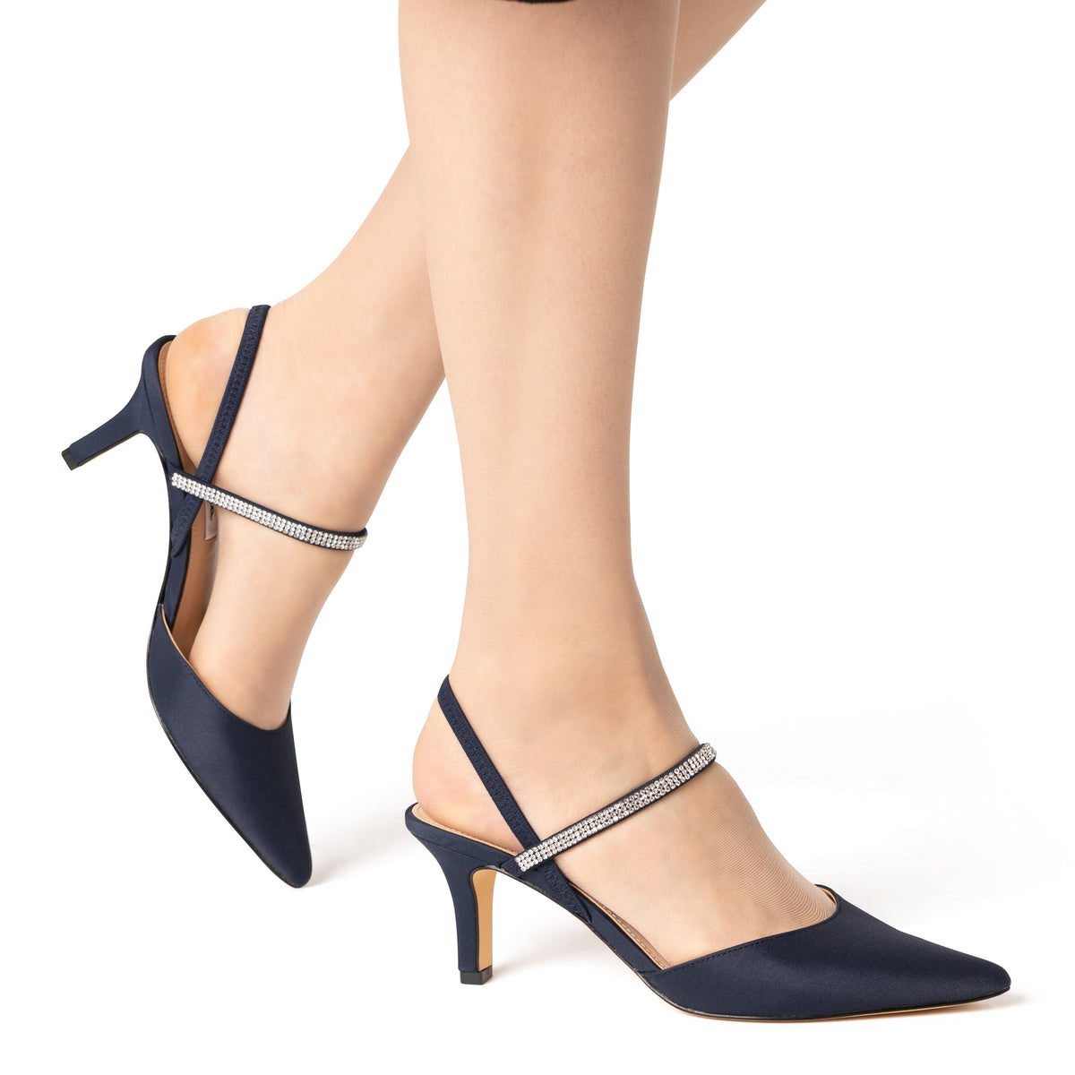 Billie Blue Satin Mid-Heel Pumps | Nina Shoes