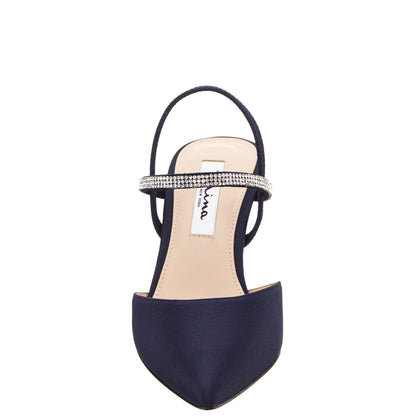 Billie Blue Satin Mid-Heel Pumps | Nina Shoes