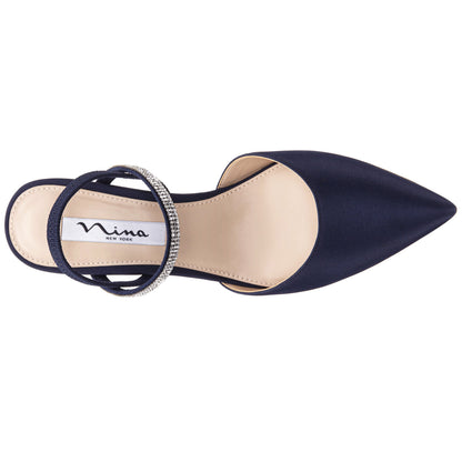 Billie Blue Satin Mid-Heel Pumps | Nina Shoes