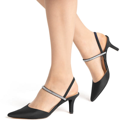 Billie Black Satin Mid-Heel Pumps | Nina Shoes