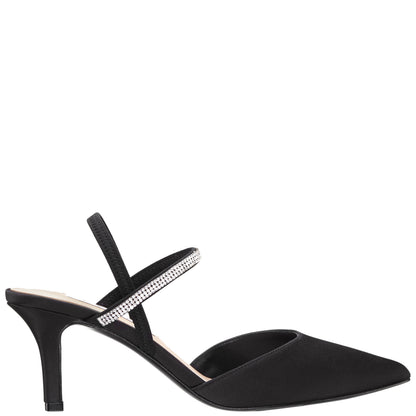 Billie Black Satin Mid-Heel Pumps | Nina Shoes