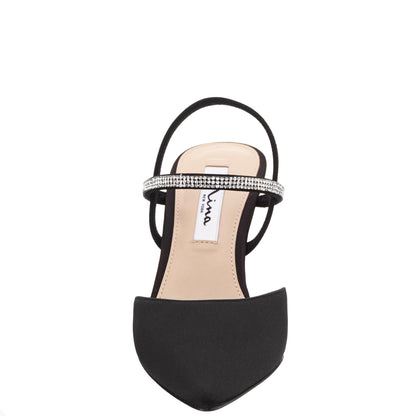 Billie Black Satin Mid-Heel Pumps | Nina Shoes