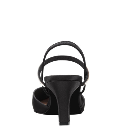 Billie Black Satin Mid-Heel Pumps | Nina Shoes
