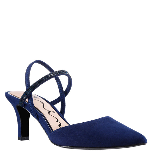 Billie Blue Satin Mid-Heel Pumps | Nina Shoes