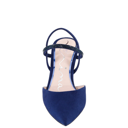 Billie Blue Satin Mid-Heel Pumps | Nina Shoes