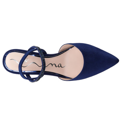 Billie Blue Satin Mid-Heel Pumps | Nina Shoes
