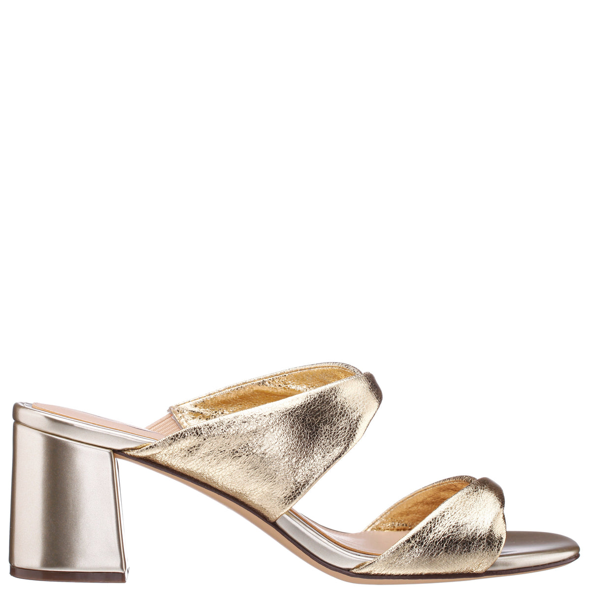 Bassie Gold Metallic Block Heel Sandal | Nina Shoes