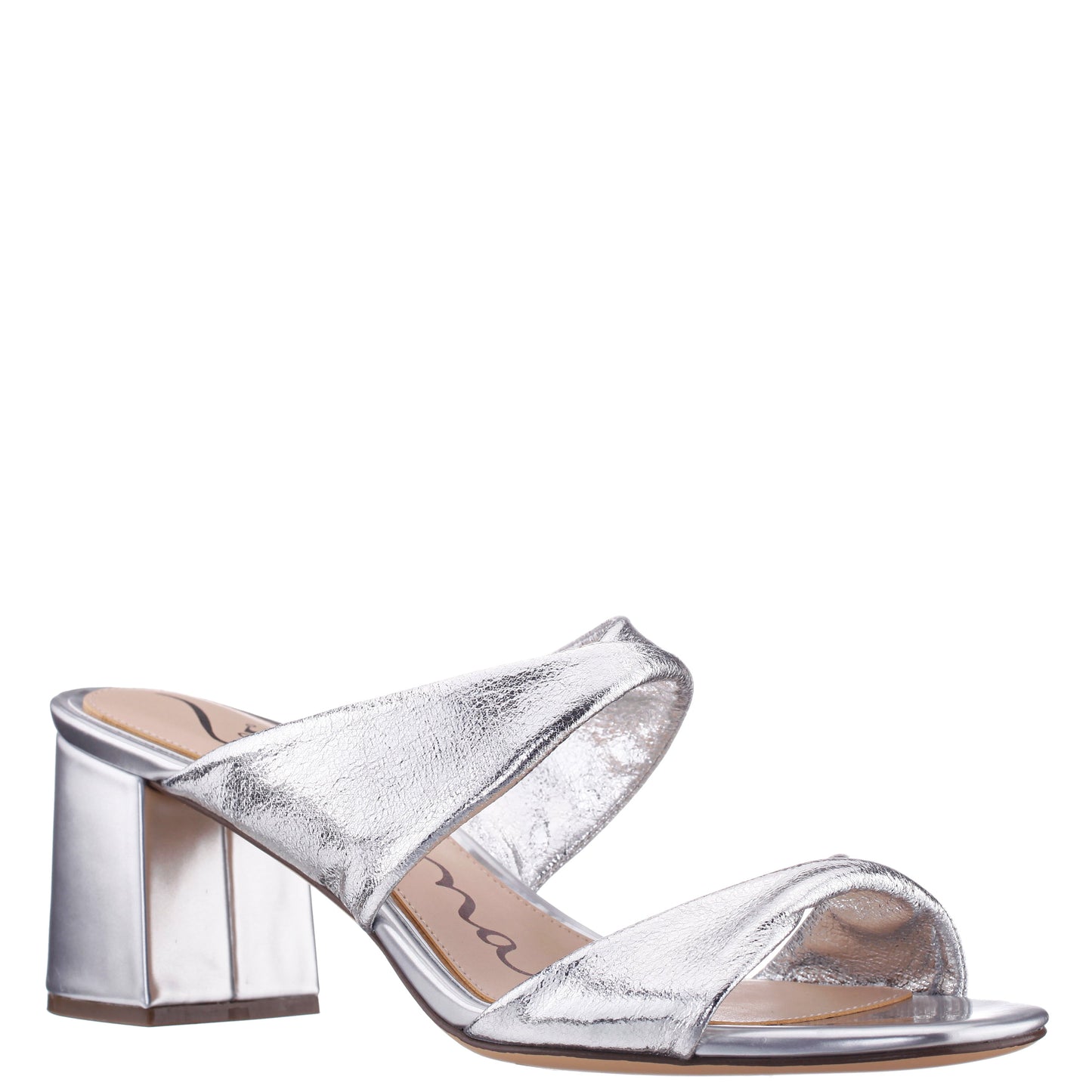 Bassie Silver Metallic Block Heel Sandal | Nina Shoes