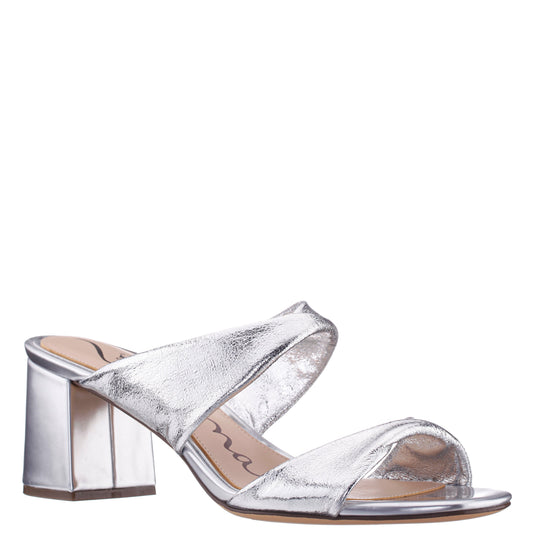 Bassie Silver Metallic Block Heel Sandal | Nina Shoes