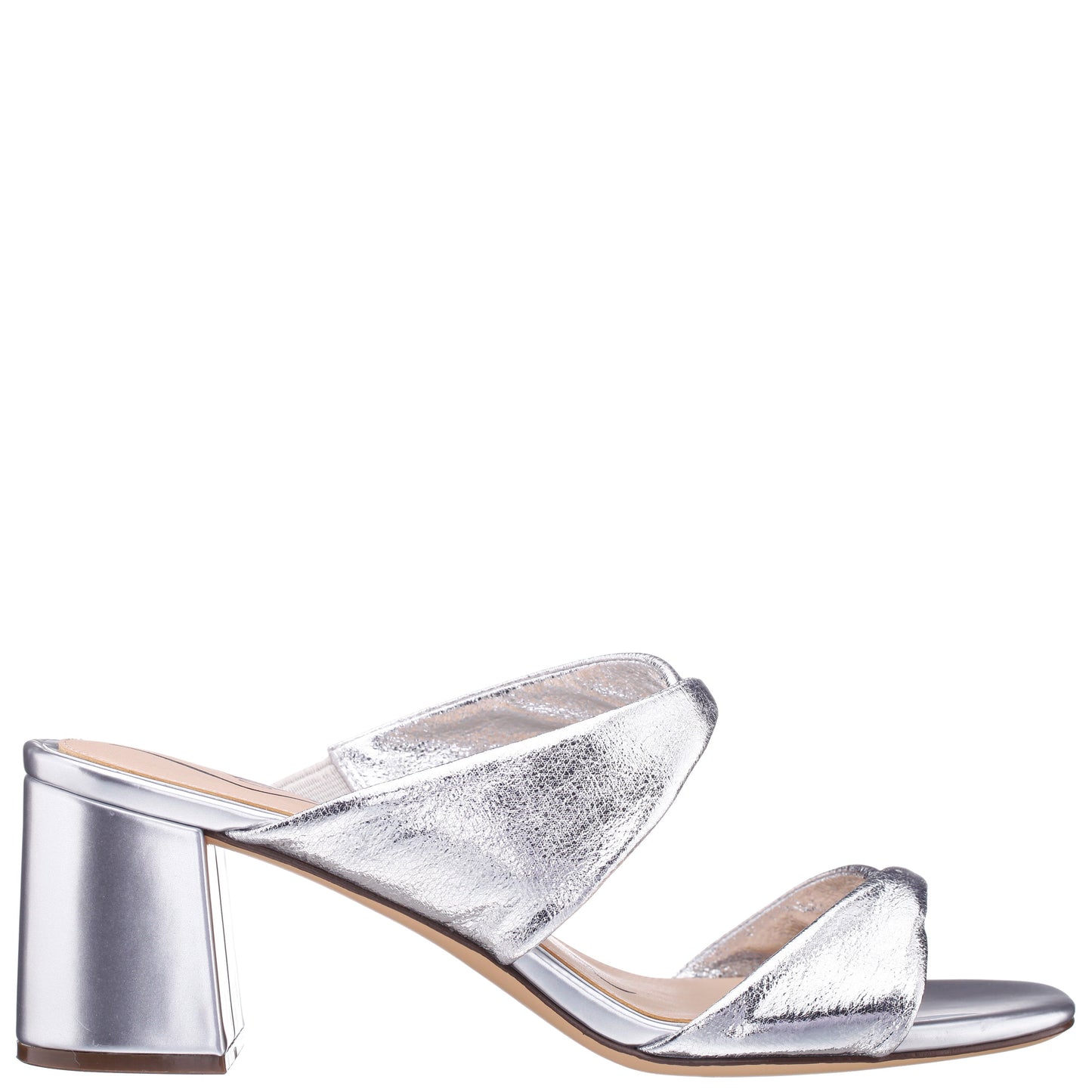 Bassie Silver Metallic Block Heel Sandal | Nina Shoes