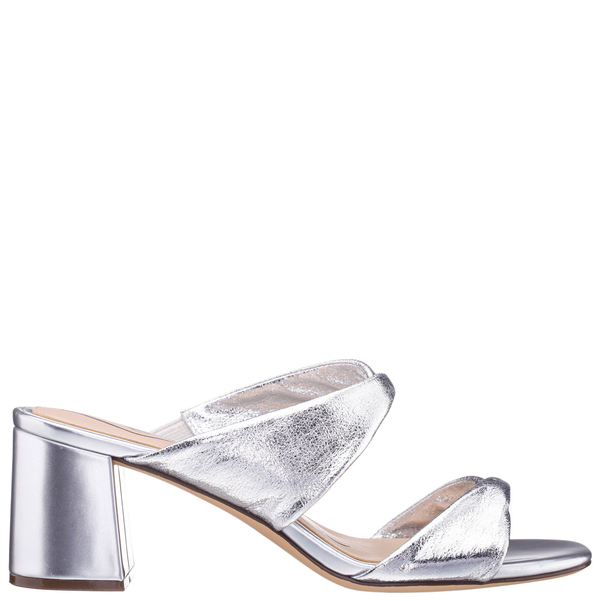 Bassie Silver Metallic Block Heel Sandal | Nina Shoes