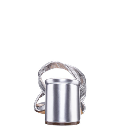 Bassie Silver Metallic Block Heel Sandal | Nina Shoes