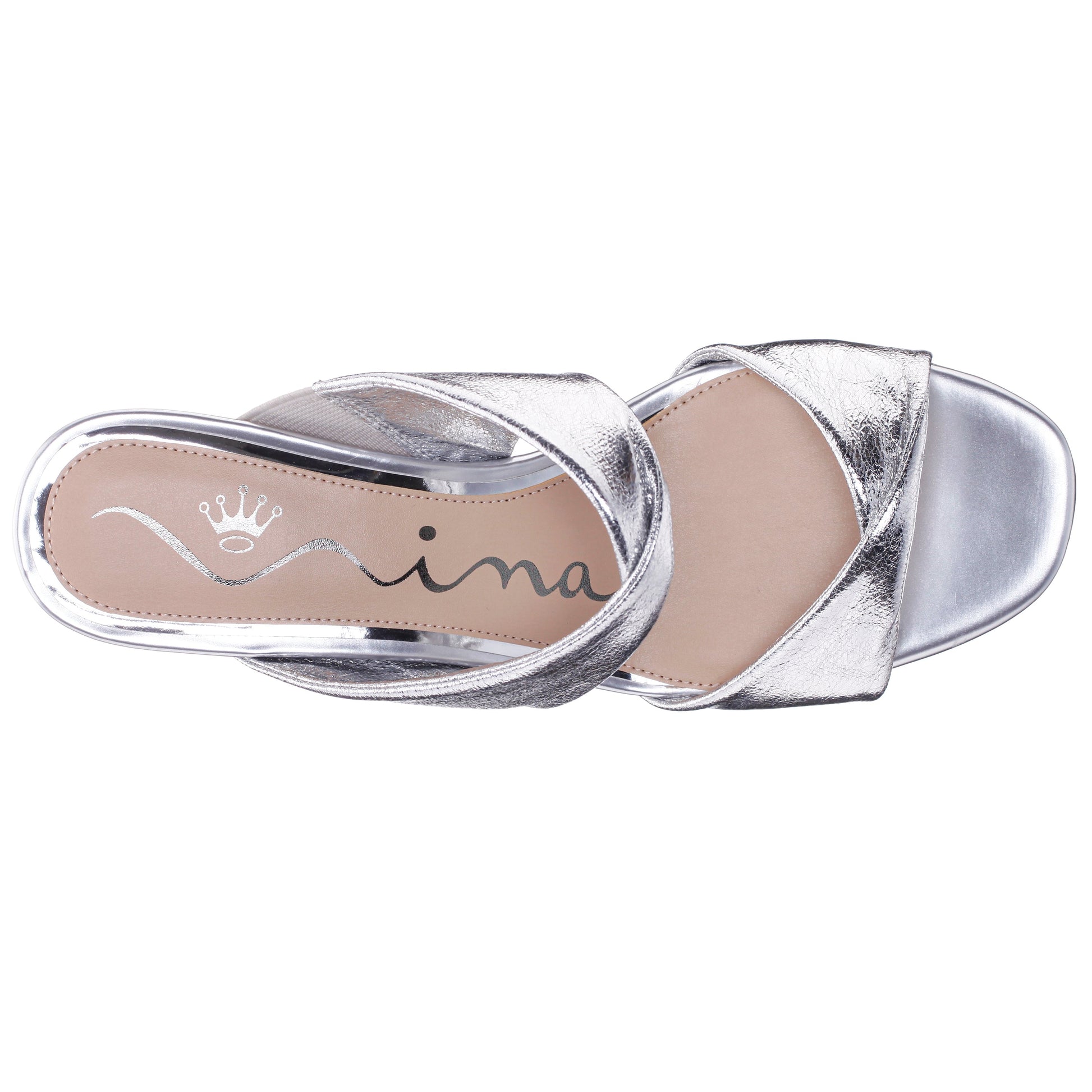 Bassie Silver Metallic Block Heel Sandal | Nina Shoes