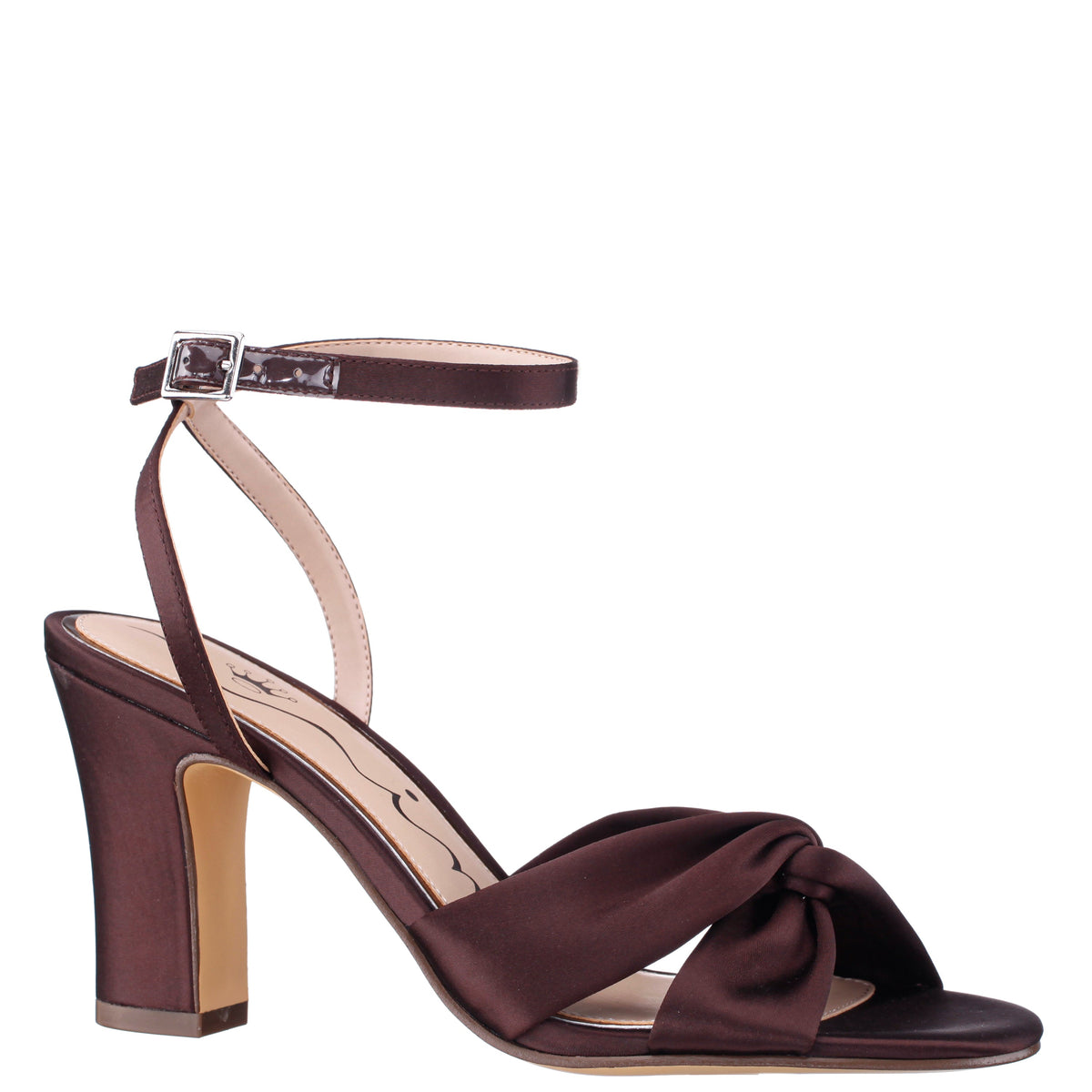 Ashley Brown Satin Block-Heel Sandals | Nina Shoes