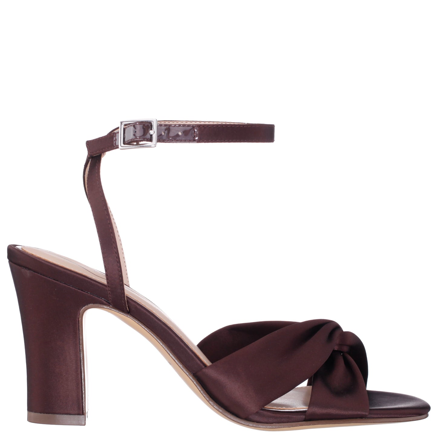 Ashley Brown Satin Block-Heel Sandals | Nina Shoes