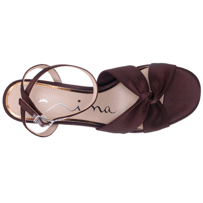 Ashley Brown Satin Block-Heel Sandals | Nina Shoes