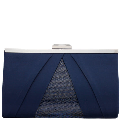 Ophelia Blue Pleated Satin Frame Clutch | Nina Shoes
