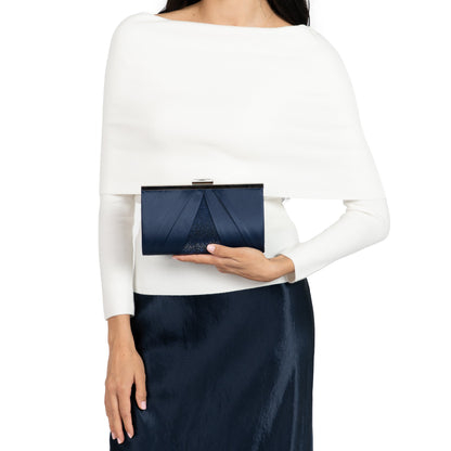 Ophelia Blue Pleated Satin Frame Clutch | Nina Shoes