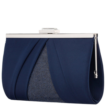 Ophelia Blue Pleated Satin Frame Clutch | Nina Shoes