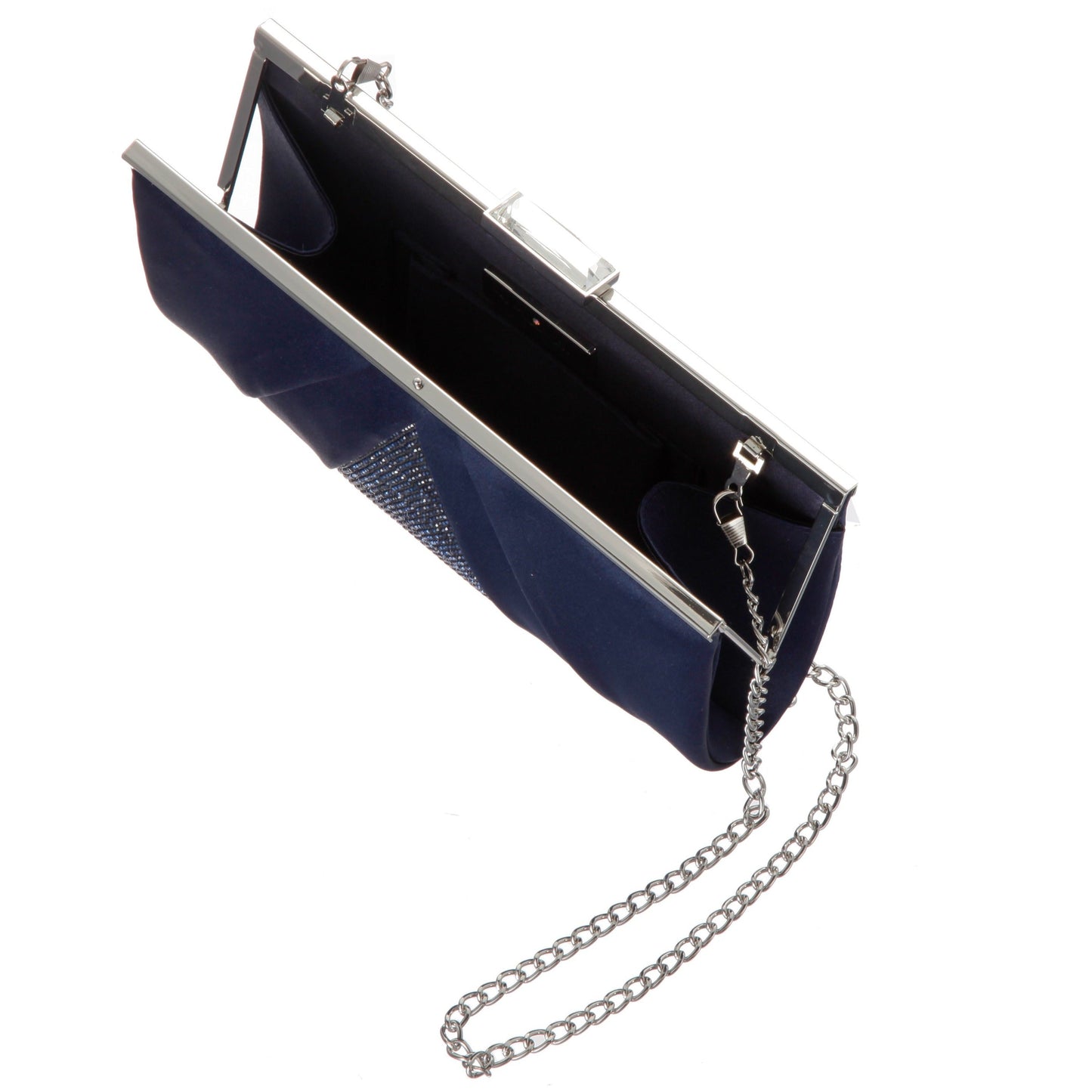 Ophelia Blue Pleated Satin Frame Clutch | Nina Shoes