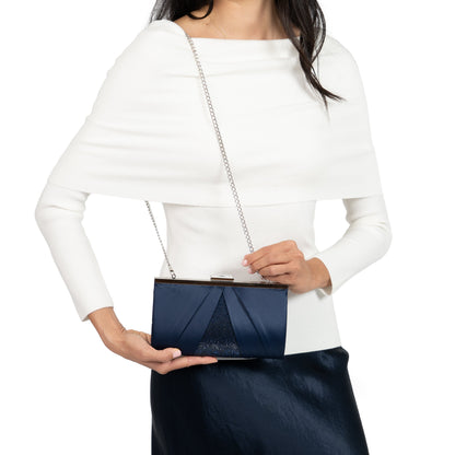 Ophelia Blue Pleated Satin Frame Clutch | Nina Shoes
