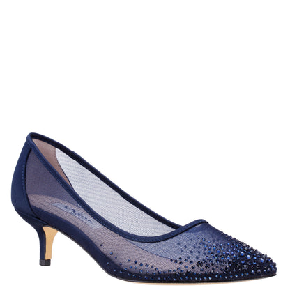 Sofie Blue Mesh with Faceted Crystals Kitten-Heel Pumps | Nina Shoes