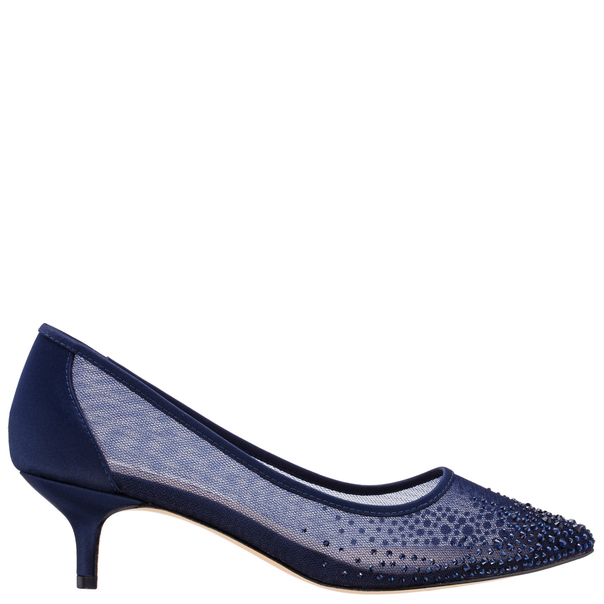 Sofie Blue Mesh with Faceted Crystals Kitten-Heel Pumps | Nina Shoes