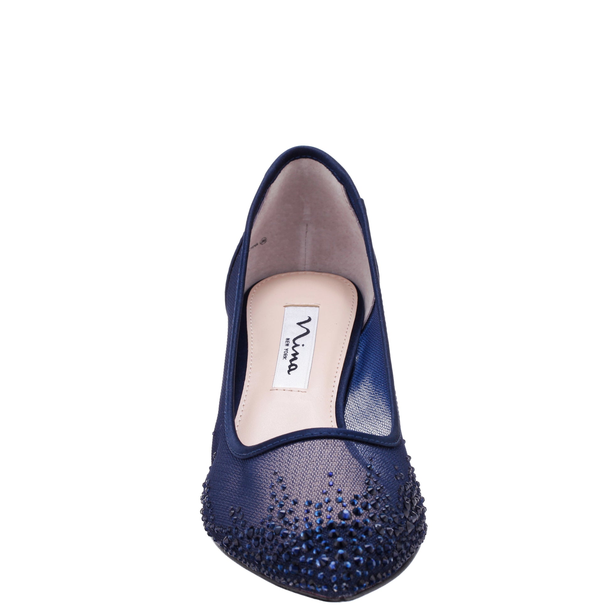 Sofie Blue Mesh with Faceted Crystals Kitten-Heel Pumps | Nina Shoes