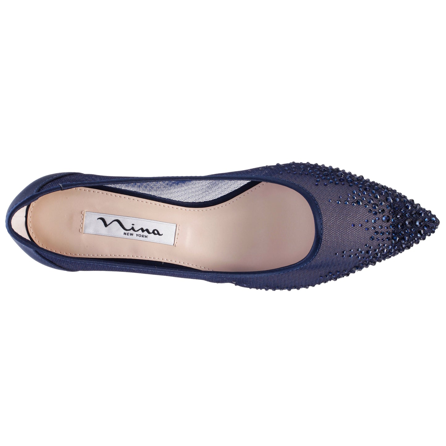 Sofie Blue Mesh with Faceted Crystals Kitten-Heel Pumps | Nina Shoes
