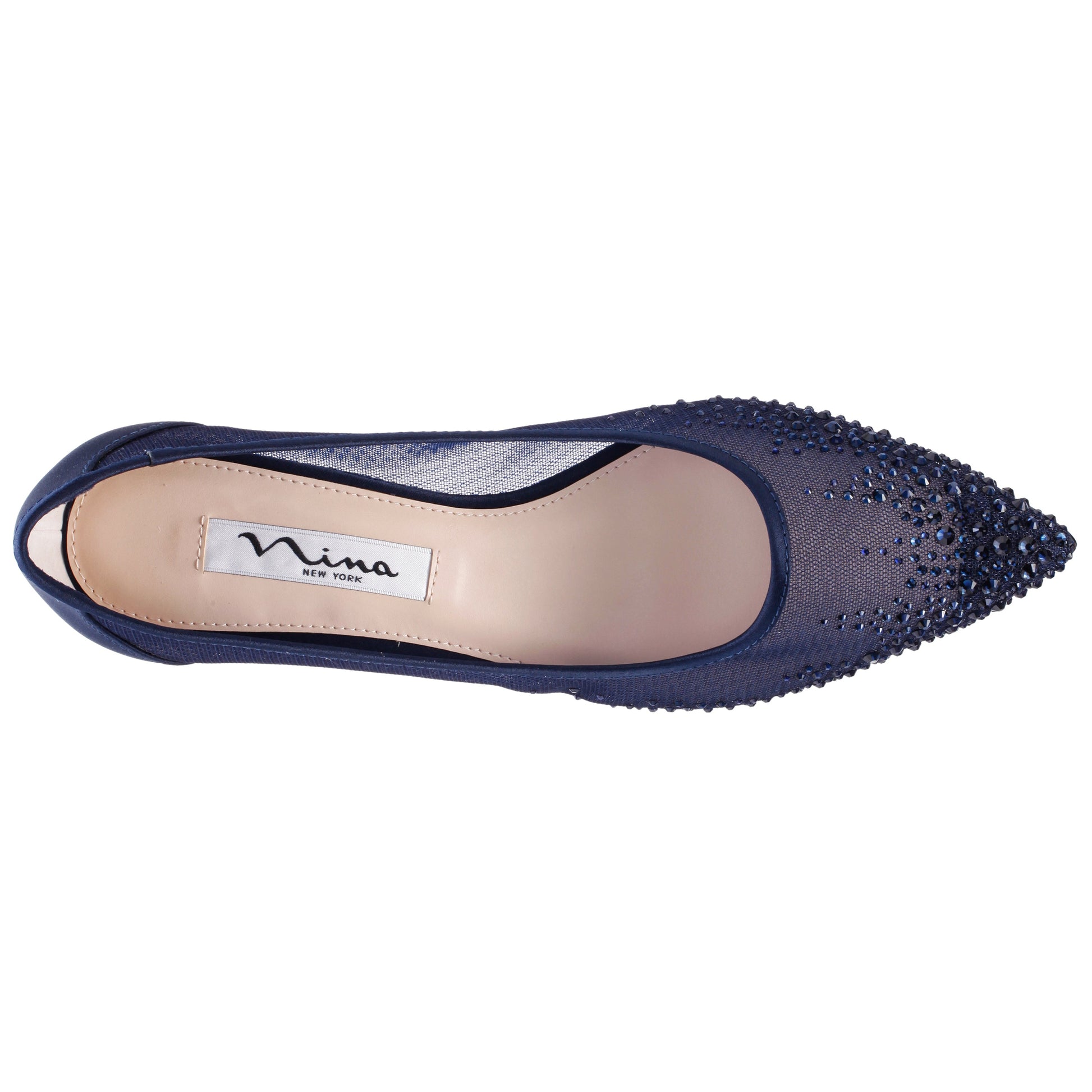 Sofie Blue Mesh with Faceted Crystals Kitten-Heel Pumps | Nina Shoes