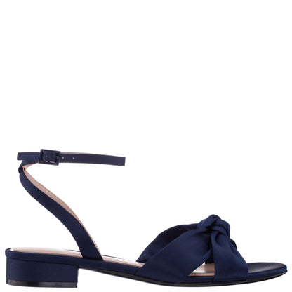 Sulma Blue Satin Block-Heel Flat Sandals with Ankle-Strap | Nina Shoes