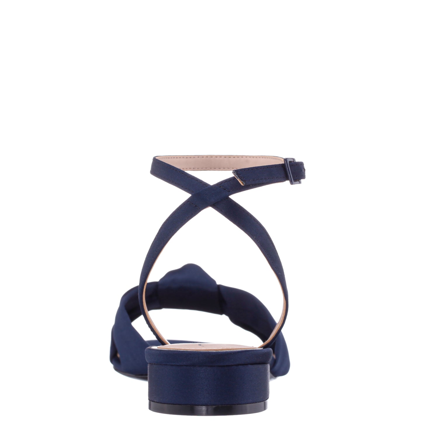 Sulma Blue Satin Block-Heel Flat Sandals with Ankle-Strap | Nina Shoes