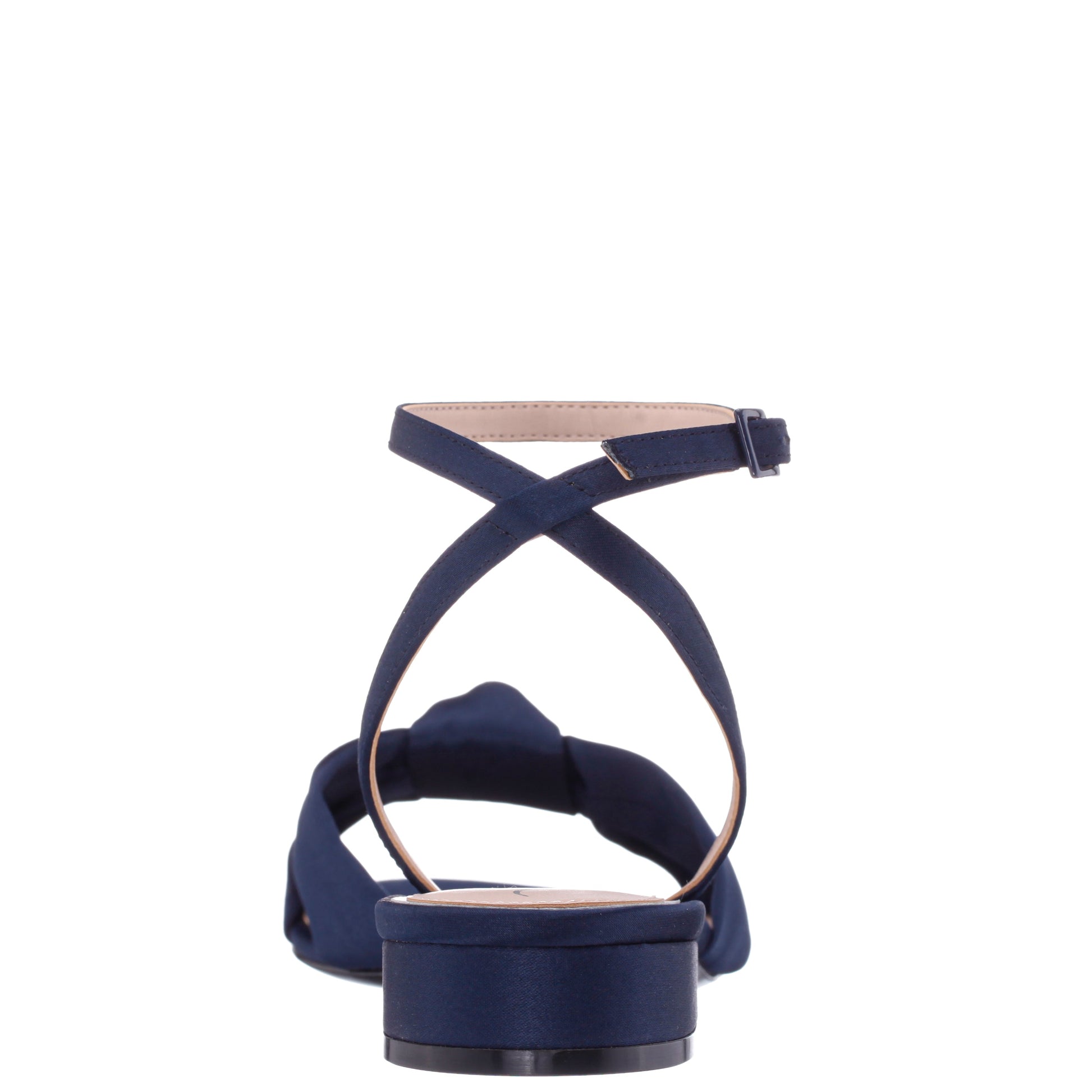 Sulma Blue Satin Block-Heel Flat Sandals with Ankle-Strap | Nina Shoes