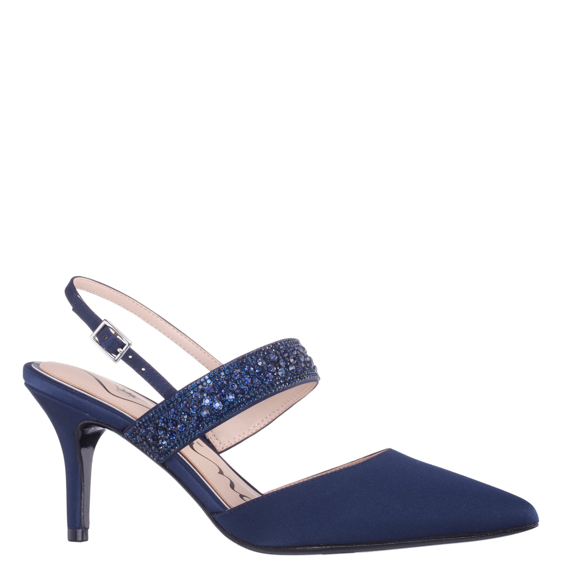 Trista Navy Satin Sling Back Mid-Heel Pumps | Nina Shoes