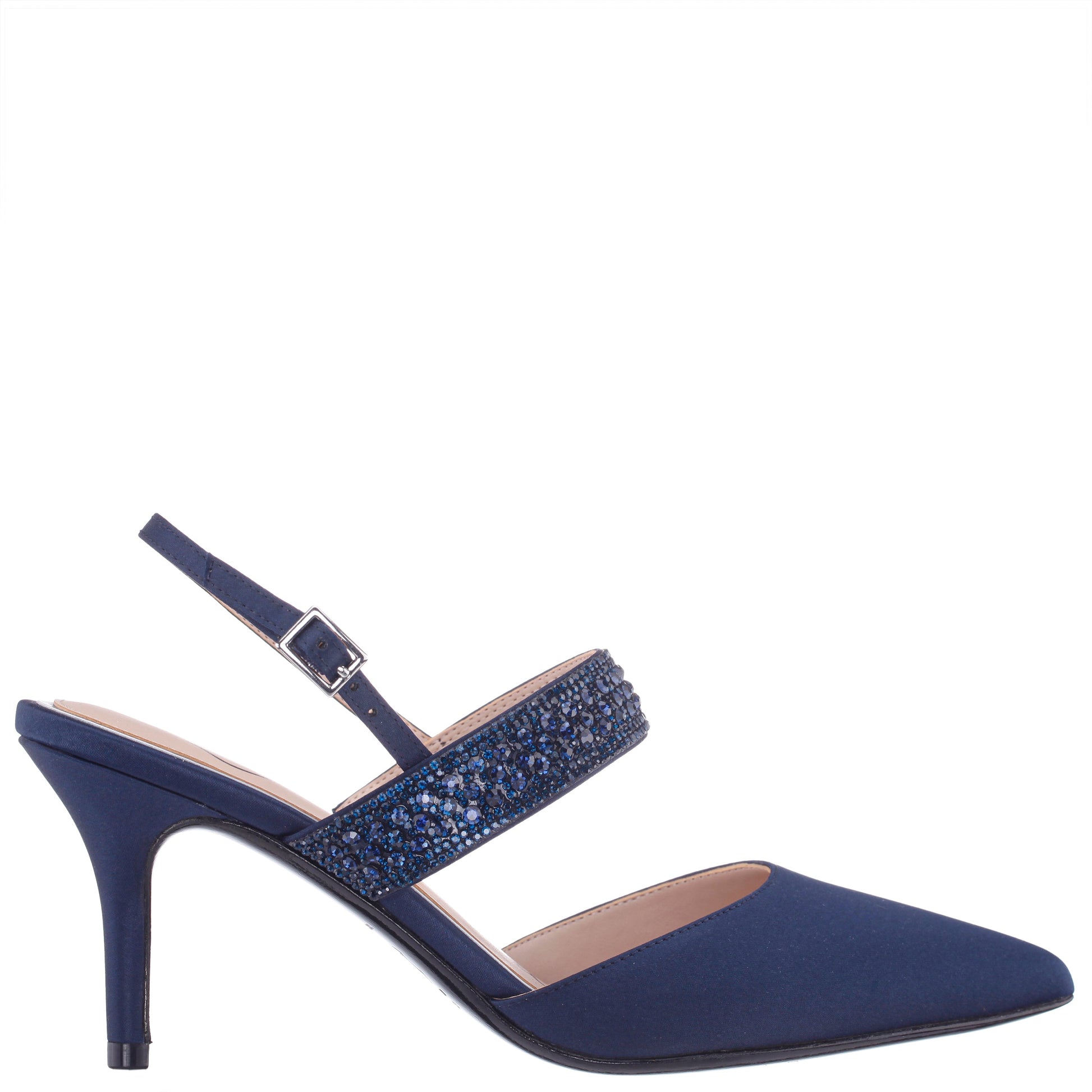 Trista Navy Satin Sling Back Mid-Heel Pumps | Nina Shoes