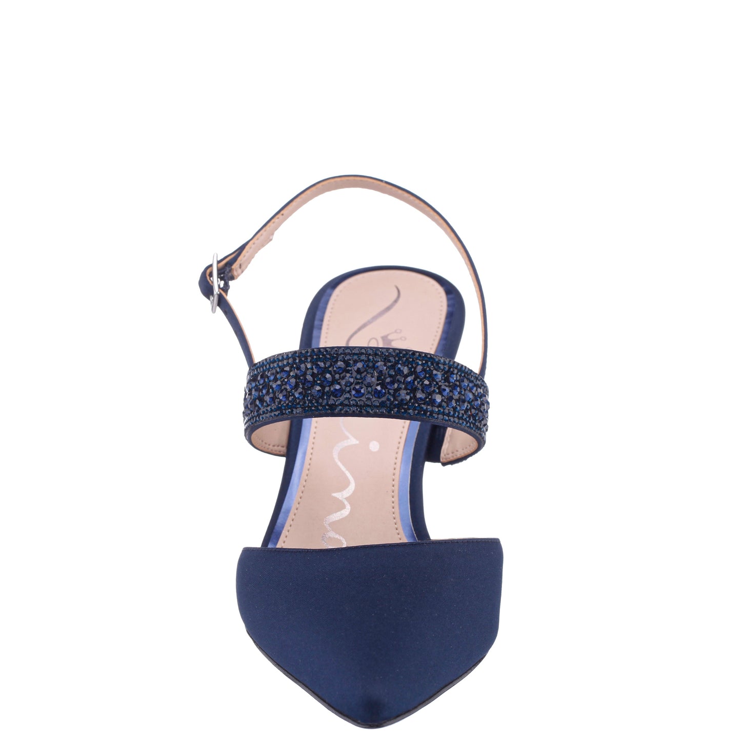 Trista Navy Satin Sling Back Mid-Heel Pumps | Nina Shoes