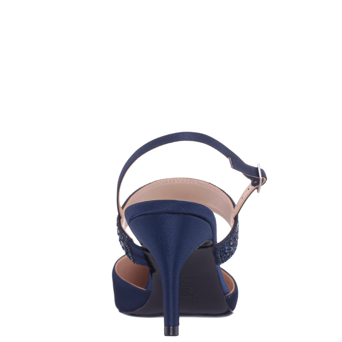 Trista Navy Satin Sling Back Mid-Heel Pumps | Nina Shoes